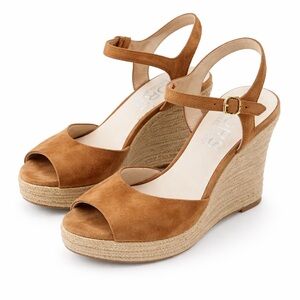 Michael Kors Tan Suede Espadrille Wedge Sandals